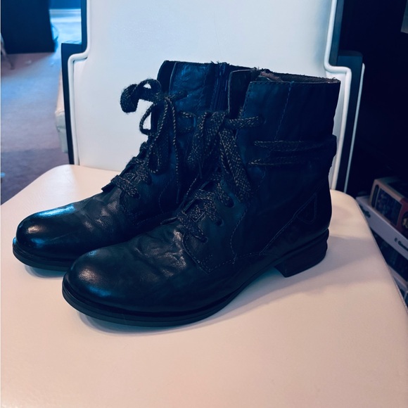 Josef Seibel Navy Blue Leather Lace Up Boots - Picture 4 of 6